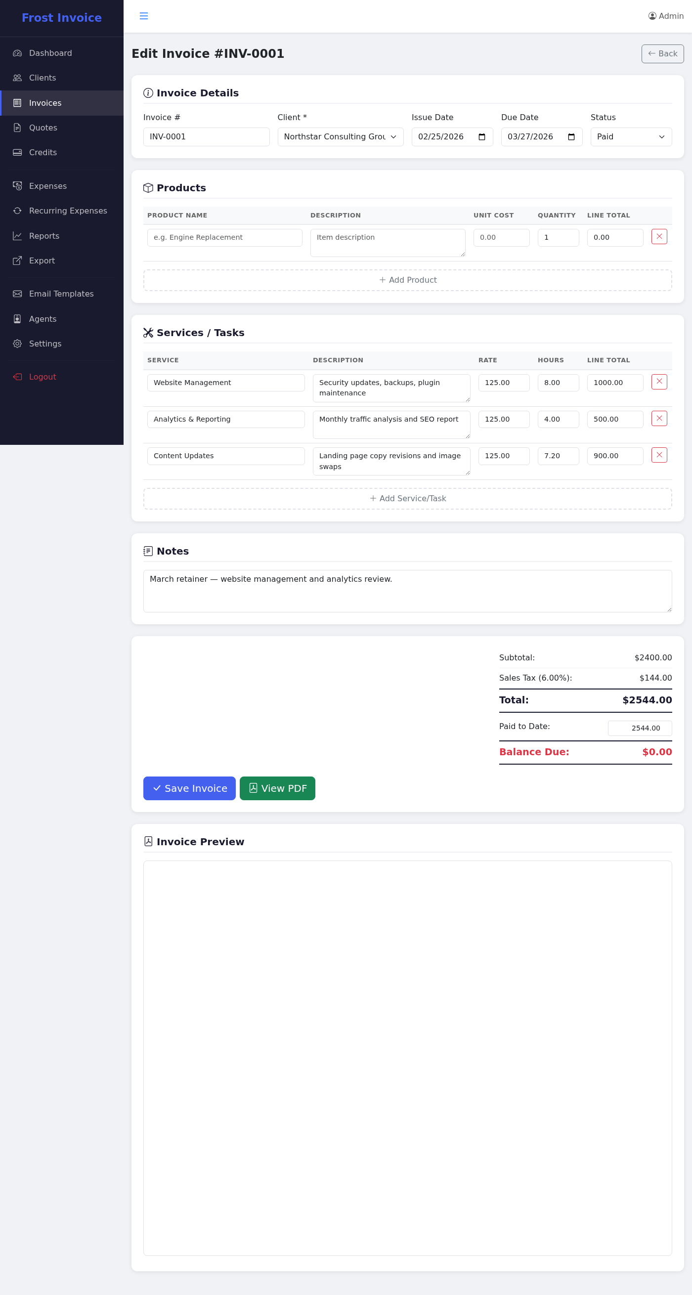 Invoice Editor with Totals