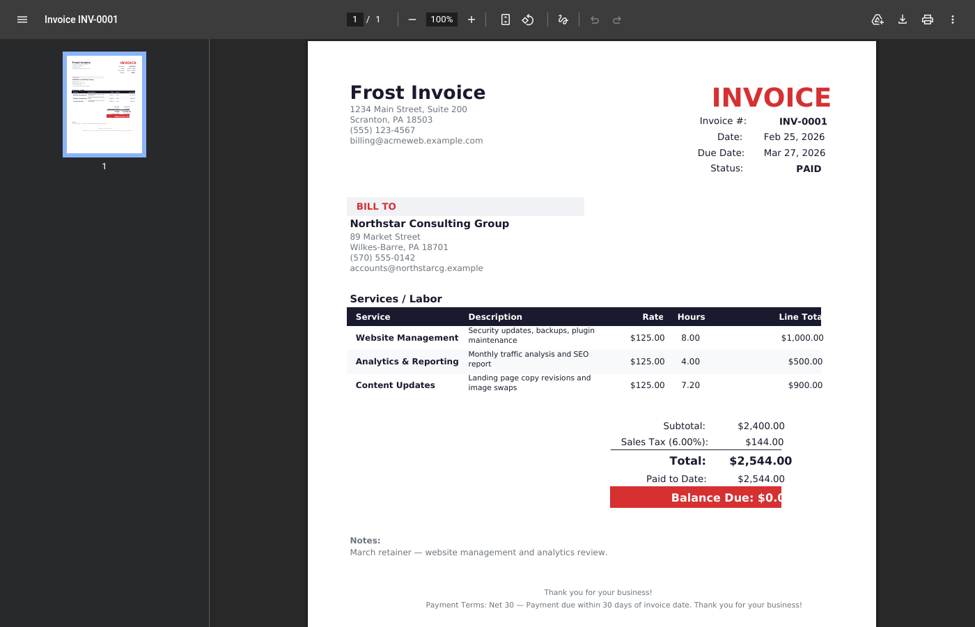 Branded PDF Invoice